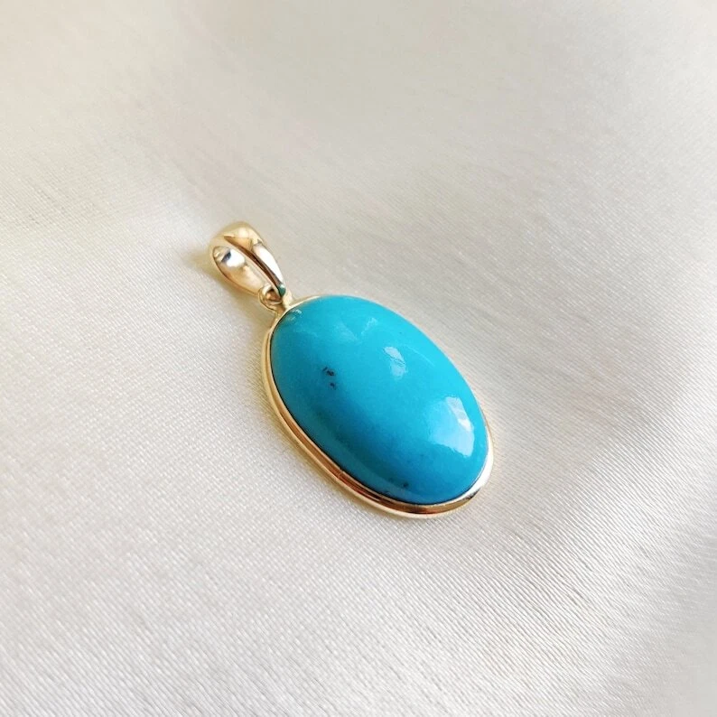 14K Solid Gold Natürlich Dornröschen Türkis Handgemacht Anhänger Schmuck - Bild 3 von 4