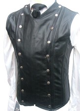 Mens Real Black Leather Victorian Style Steel Boned Corset Vest