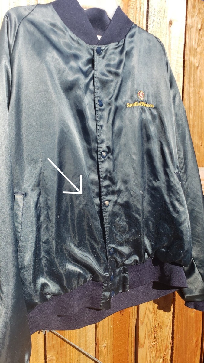 VTG Smith And Wesson Logo Blue Nylon Satin Jacket XXL Distressed