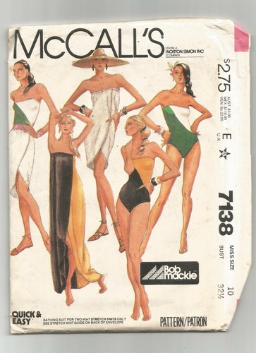 Traje de baño y encubrimiento con patrón de costura 7138 SIN CORTAR talla 10 traje de baño vintage años 80 - Imagen 2 de 4