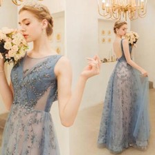 Elegant Sequins Diamante Tulle Sleeveless Evening Dresses Banquet Prom Gown