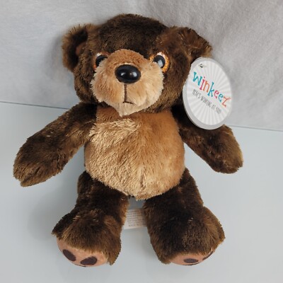 Winkeez Stuffed Plush Teddy Bear Dark Chocolate Brown Big Glitter Eye Plastic Z