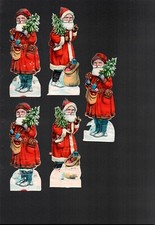 Five Santa Claus Die Cut Embossed Scraps 6.75 Inches Crafting
