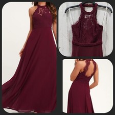 LULUS Dance All Evening Burgundy Lace Maxi Dress*Stunning* Size SMALL**NWOT**