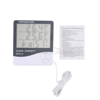 HTC-2 Digital LCD Temperature Thermometer Hygrometer Humidity Meter Clock