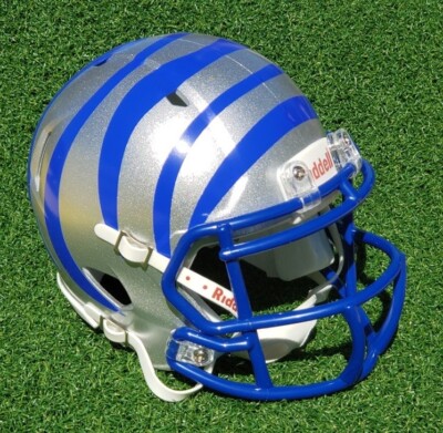 blue football helmet with white stripes MEMPHIS TIGERS STRIPE FOOTBALL MINI HELMET MANY OTHER STYLES TOO