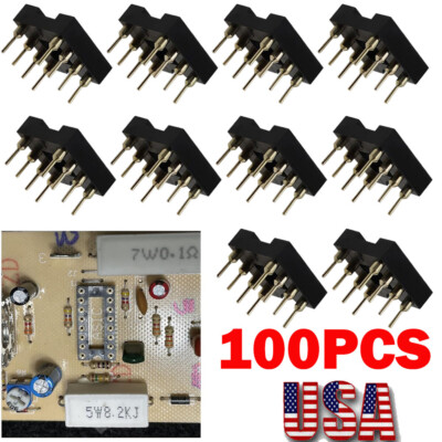 100x 8 Pin DIP SIP Round IC Sockets Adaptor Solder Type Gold Plated Machined USA