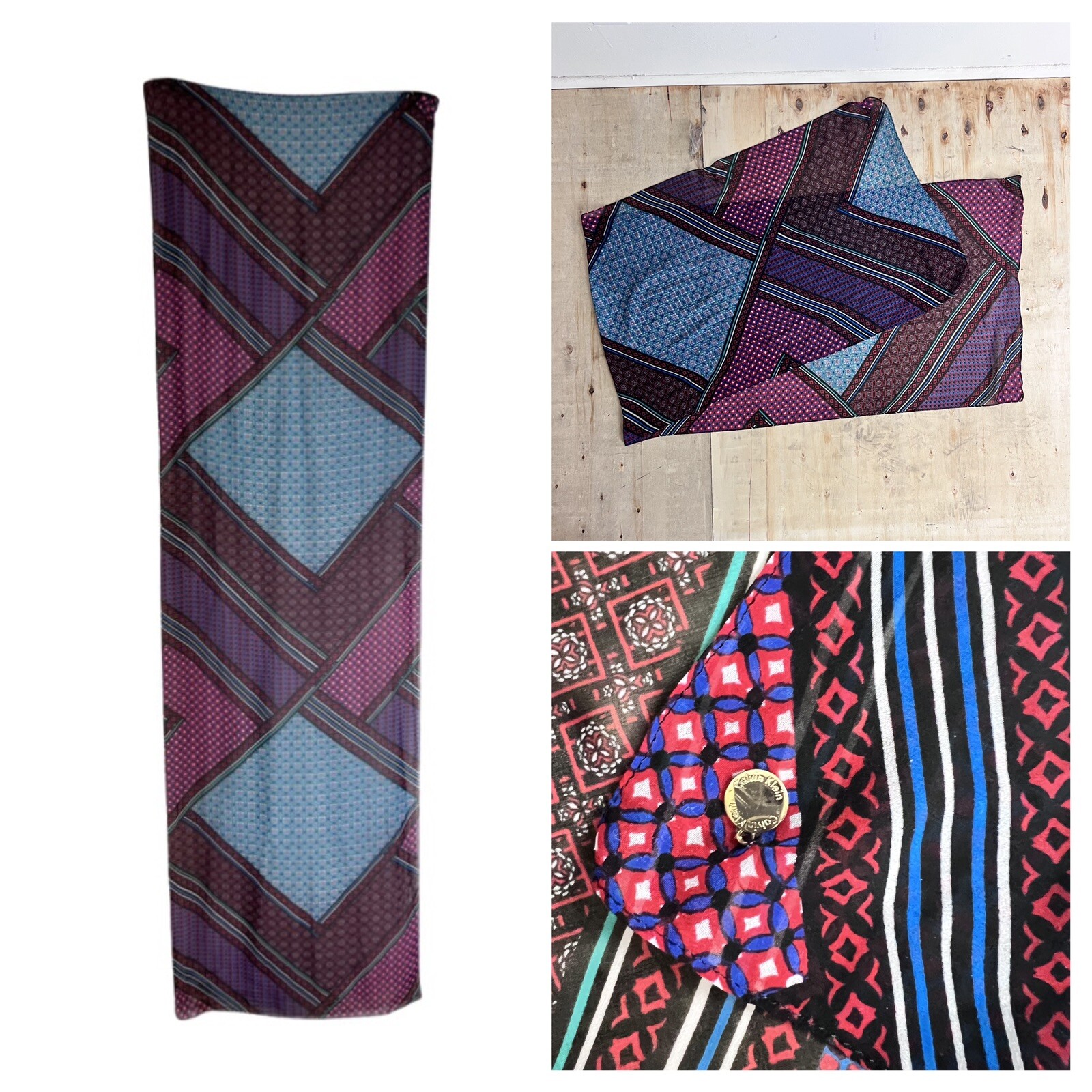 Multicolored Geometric Print Rectangle Poly Satin… - image 1