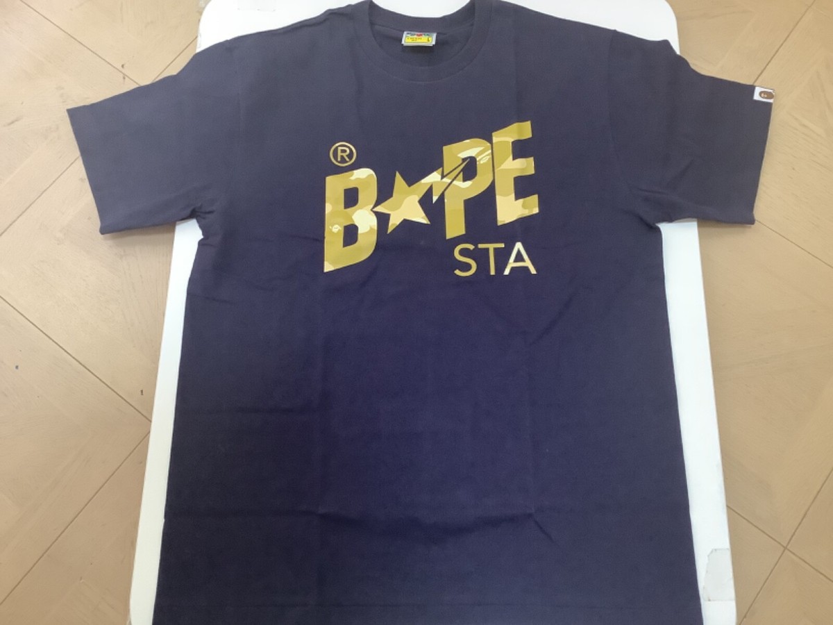 Authentic ape bape color camo bape sta logo tee t shirt navy blue 