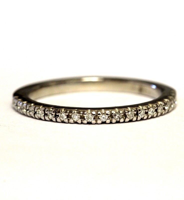 New 14k white gold .19ct SI2 H diamond wedding band ring 2.3g estate vintage