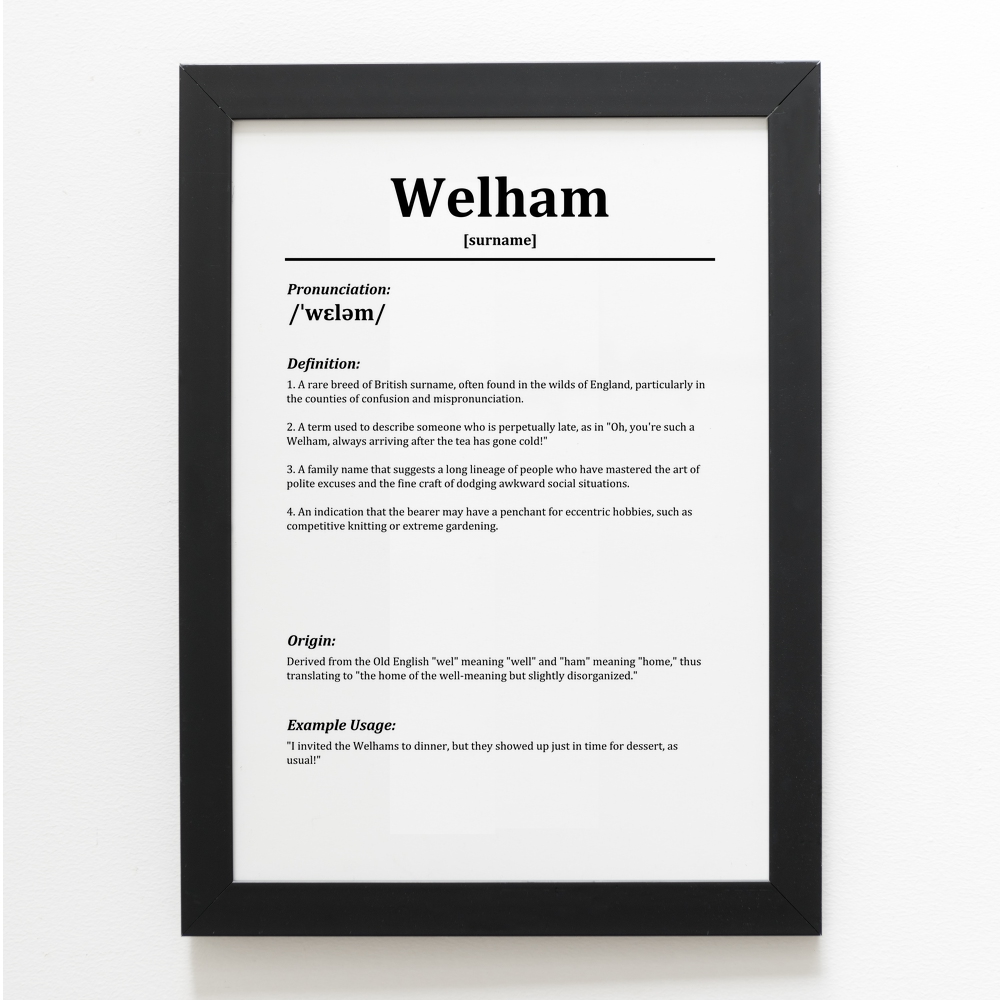 A3 PRINT - Welham - Funny Humorous Family Surname Definition | eBay UK