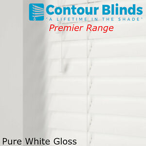 PREMIER WOOD HI-GLOSS VENETIAN BLINDS MADE TO MEASURE IN 50 mm SLATS IN WHITE