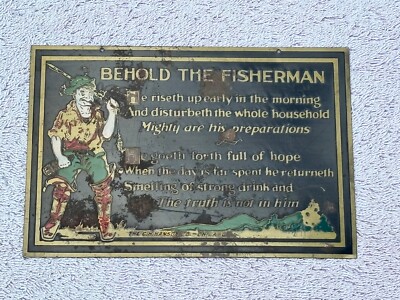 C.H. Hanson Company Chicago Brass Etched Plaque Sign  Behold The Fisherman 
