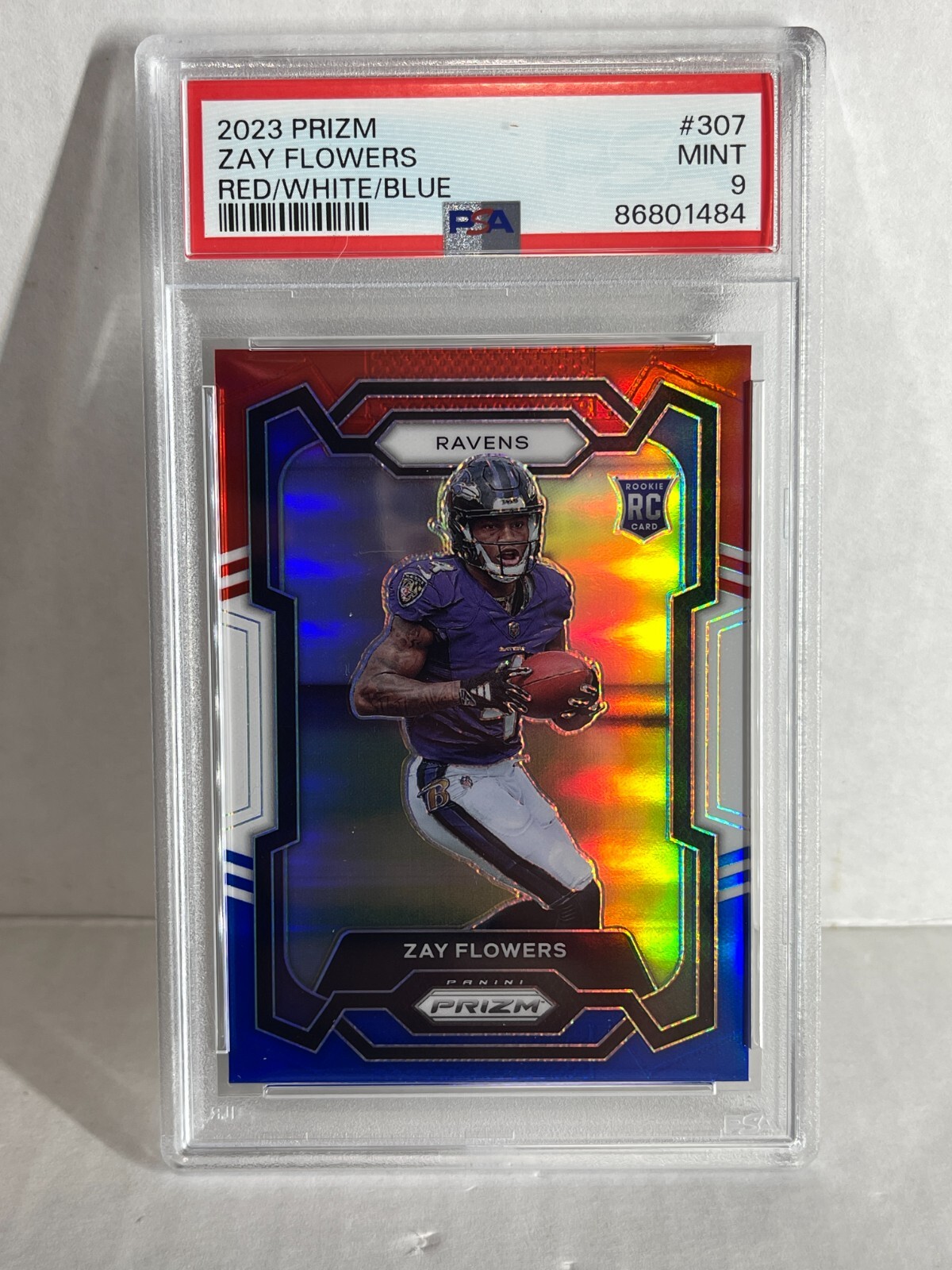 2023 Panini Prizm Zay Flowers Red White Blue Prizm Rookie RC #307 PSA 9 MINT