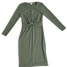NINE WEST Olive Green Twist Front Dress Long Sleeve Midi Womens Medium