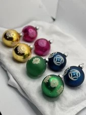 Lot Of 8 Assorted Mercury Glass Christmas Ornament Balls Made in the USA