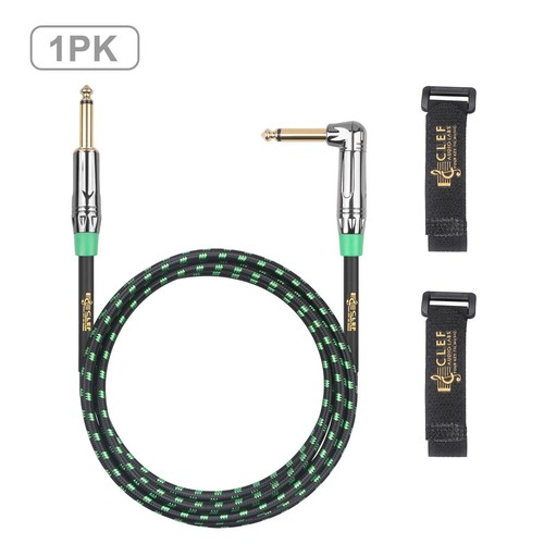 Clef Audio Labs 6.35mm TSto6.35mm TS Straight to Angled,Green Braided -10FT-1PK - Picture 2 of 5