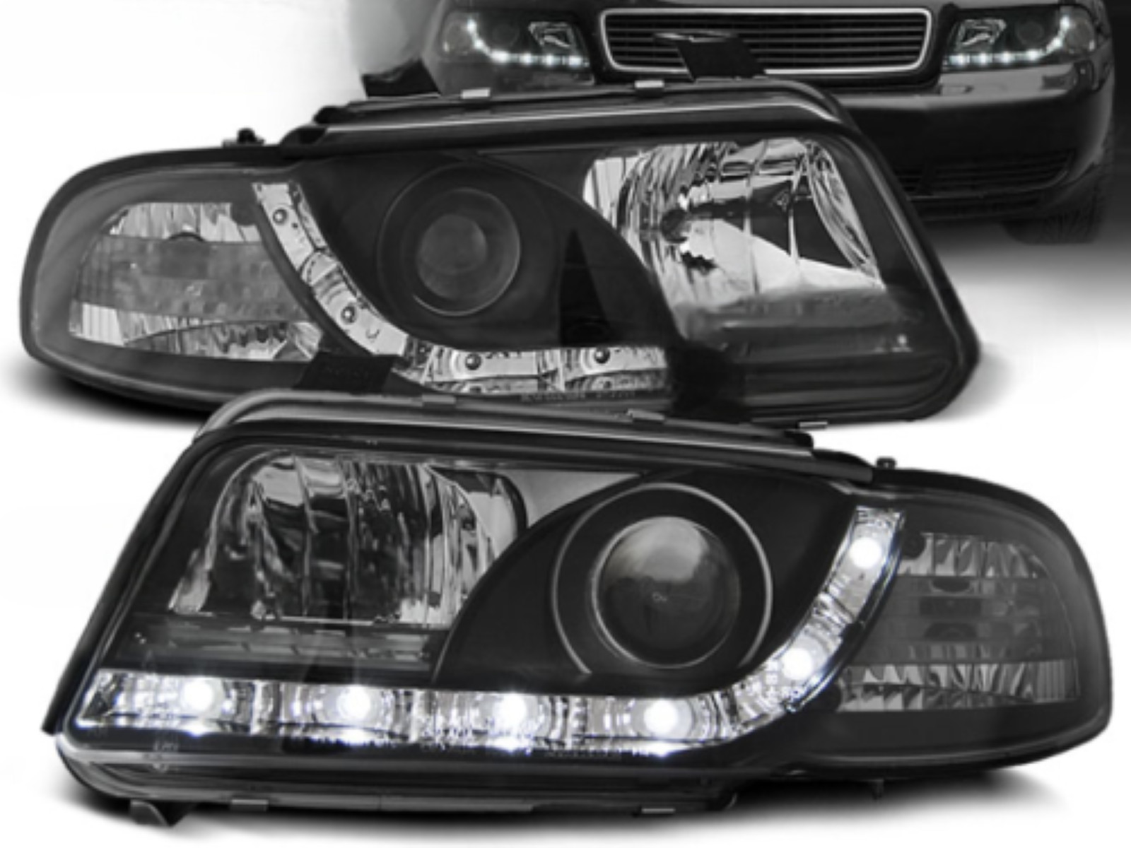 Phares Audi A4 94-98 avec Daylight LED noirs pour remplacer vos feux jaunis