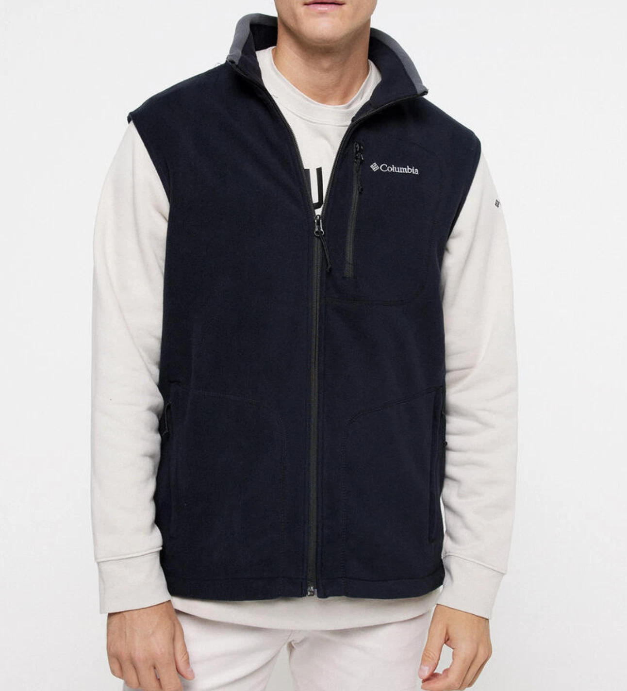 COLUMBIA MEN'S BLACK SLEEVELESS FAST TREK FLEECE POCKET VEST Sz M