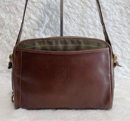 LOEWE Shoulder Bag Crossbody Logo Suede Leather Brown women's Present FROM JAPAN