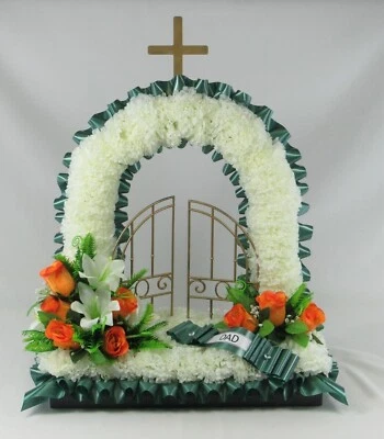 JUST BECAUSE SILK FLOWERS Artificial Silk Funeral Flower Gates of Heaven Wreath Memorial Tribute Wreath