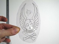 vtg 1960s 1970s Tattoo Flash acetate stencil Skull and Wings signed HAR3