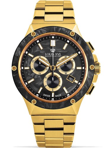 Montre Homme Louis XVI Le Monarque - Chronographe, 42mm, Boîtier Acier Doré - Neuve Avec étiquettes