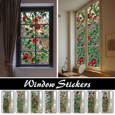 Retro Rose Floral Stained Glass Window Privacy Film Self Adhesive Sticker Decor