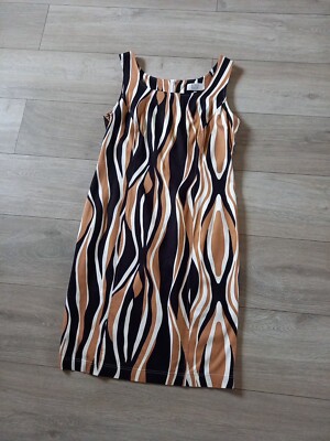 Bernd Berger Black White & Taupe Shift Dress Stretch Vintage 1980's Smart UK10