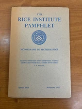 1952 Riemann Surfaces & Asymptotic by MacLane Values Rice Insitute Pamphlet - PB