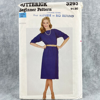 Butterick 3293 Loose Dress Long Sleeves Pullover Misses Size M Sewing Pattern