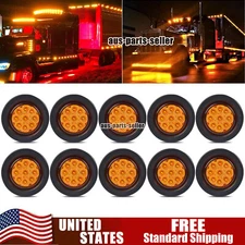 Set Of 10 Amber 2" Inch Round LED Side Marker Clearance Lights Trailer Truck RV