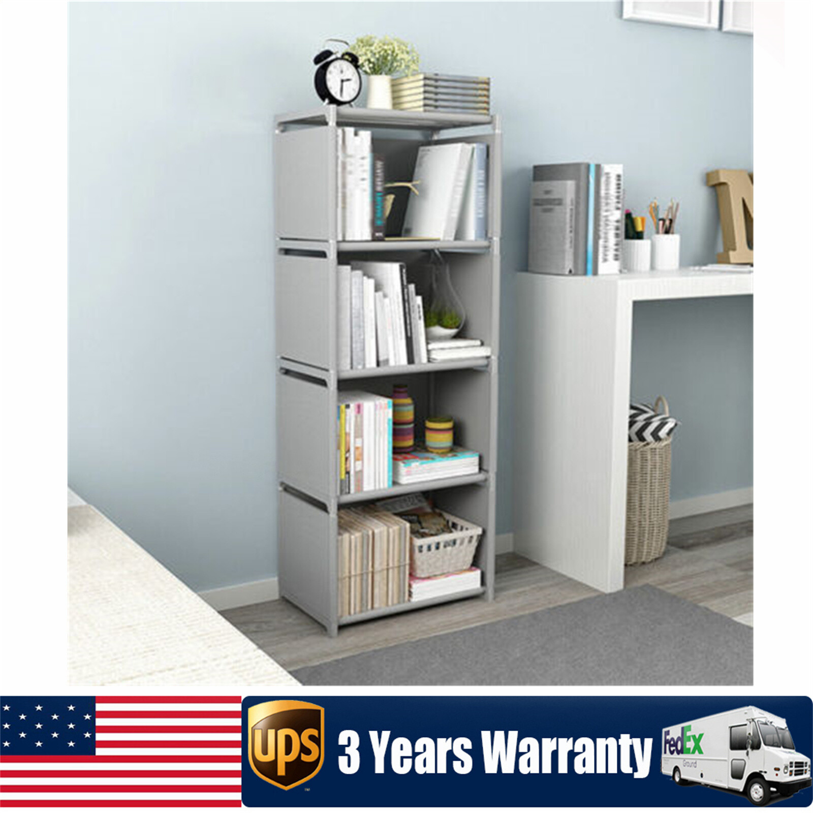 4-Tier Waterproof Bookcase Shelf Stand for Book Storage and Display  