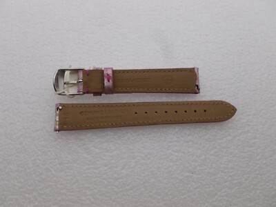 Genuine Michele 16mm Floral Pink Genuine Leather Watch Band 