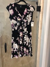 Chaps By Ralph Lauren Floral Crossover Surplice Dress-Purple  Size:Medium