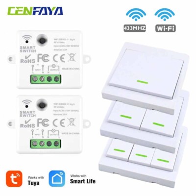 CENFAYA Tuya WiFi Kabellos Empfänger Funkschalter Lichtschalter Wandschalter Kit