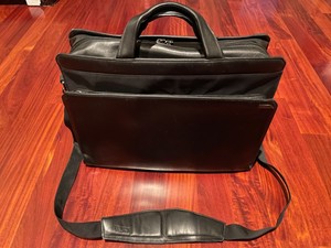 tumi black leather briefcase