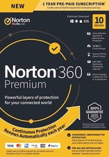 Norton 360 Premium 2025 Antivirus/Internet Security for 10 Device - 12 Months