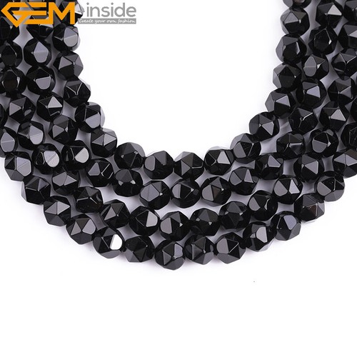 Natural Gemstone AAA Faceted Black Agate Loose Beads Jewelry Making 15" 8mm - Picture 17 of 34