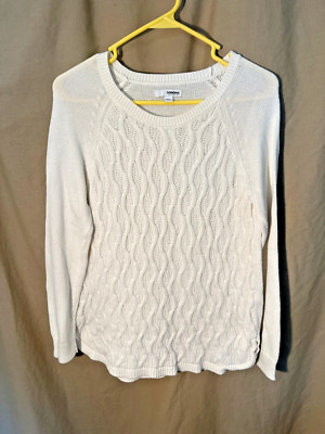 b1--Sonoma Womens white cable front/knit back/round bottom/crew neck Sweater. M.