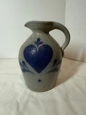 ROWE POTTERY WORKS Blue Salt Glaze  1985 Small 5.5" Heart Jug Pitcher