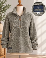 Simply Southern Gray Sherpa Quarter Zip Pullover Women s Small Teddy Fleece