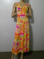 Vtg 60's MOD Formfit Rogers Silky Slinky Nylon Keyhole Nightgown POP ART Print S