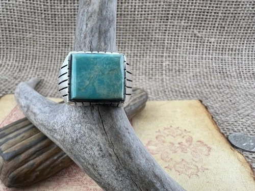 Vintage Mens Southwestern Sterling Silver Kingman Turquoise Ring Size 13 9.5g