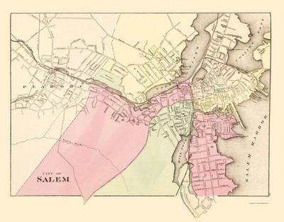 Historic City Map - Salem Massachusetts - Walling 1871 - Vintage Wall Art