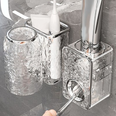 Plastic Toothpaste Dispenser Holder Easy Press Bathroom Storage Adhesive Mount