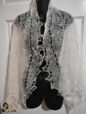 Handmade knitted ivory shawl/wrap , 62" x 31"