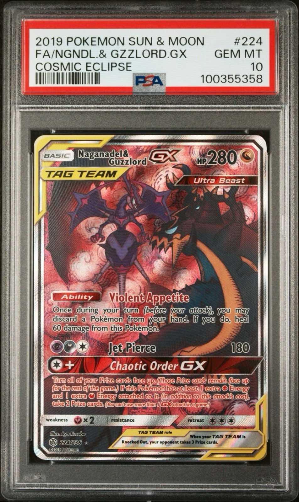 PSA 10 Naganadel & Guzzlord GX 224/236 Cosmic Eclipse Tag team Alt Full Art S&M
