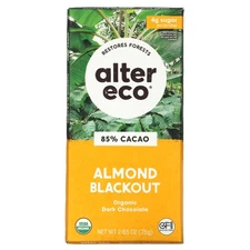 Organic Dark Chocolate Bar, Almond Blackout, 85% Cacao, 2.65 oz (75 g)