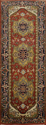 Wool Rust Hand-knotted Geometric Traditional Indian 8 ft Runner Rug 3x8 Carpet